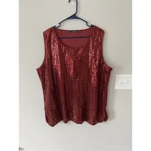 Women’s In’Voland Red Sequin Sparkle Sleeveless Top Tank Great for Concerts!